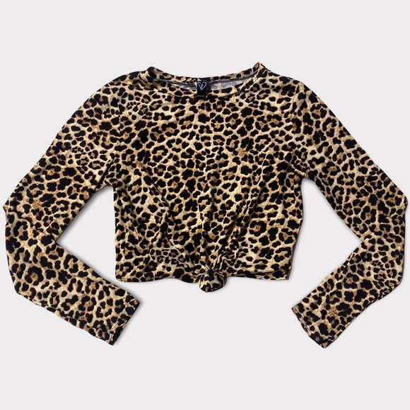 Windsor | Leopard Print Brushed Knit Crop Top  | Medium | Long Sleeve & Knot Tie - Picture 2 of 7
